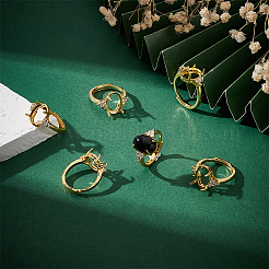6 Stück Rack Plating oval Messing Micro Pave Zirkonia verstellbare Ringkomponenten&nbsp;KK-UN0003-38