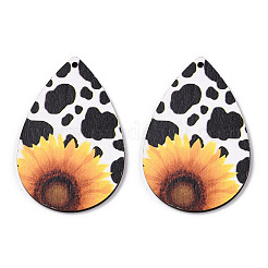Gros pendentifs en bois imprimé tournesol simple face&nbsp;WOOD-TAC0021-01H