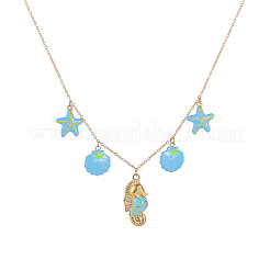 Collana con ciondolo a forma di cavalluccio marino e stella marina in acciaio inossidabile 304 smaltato&nbsp;WG1595B-01