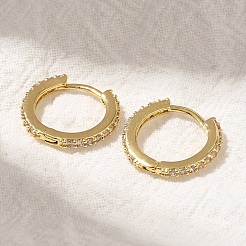 Orecchini a cerchio con micro pavé di zirconi in ottone placcato cremagliera&nbsp;EJEW-H143-15G
