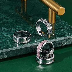 12 Stück geriffelte Fingerringfassungen aus Edelstahl&nbsp;STAS-UN0038-94B
