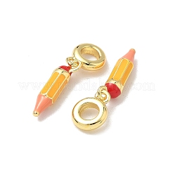 Messing Gold Emaille Bleistift europäischen Anhänger Charms&nbsp;KK-K293-74G