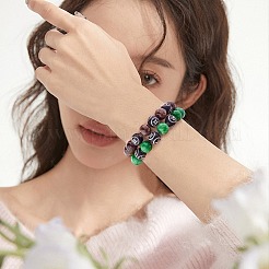 Bracciale elasticizzato con perline rotonde in giada mashan naturale marrone cocco&nbsp;BJEW-SW00077-09