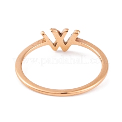 Anello da dito con lettera W in acciaio inossidabile 304 con placcatura sotto vuoto in PVD per donna&nbsp;RJEW-C086-07-RG