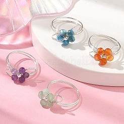 Blume natürliche grüne Aventurin & Amethyst & Karneol & Apatit Fingerringe&nbsp;RJEW-TA00161-01