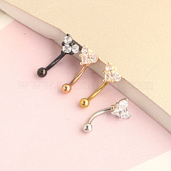 Pendientes de cartílago con barra curva en forma de corazón de circonita cúbica transparente con micropavé de acero inoxidable 304&nbsp;WGF9CBE-04