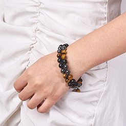 Geflochtenes Perlenarmband aus natürlichem Obsidian & Tigerauge & synthetischem Hämatit&nbsp;BJEW-SW00001-22