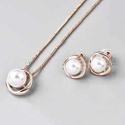 Halsketten-Sets mit Anhängern aus Legierung und runden Kunstperlen und Ohrsteckern&nbsp;SJEW-WH0020-04RG