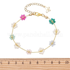 Bracelets en laiton et verre à maillons en forme de fleur pour femmes&nbsp;BJEW-JB14026