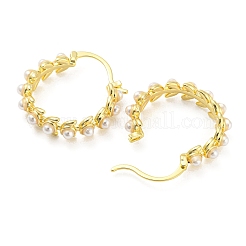 Orecchini a cerchio con ghirlanda di foglie in ottone placcato a cremagliera con perle di plastica&nbsp;EJEW-Q779-05G