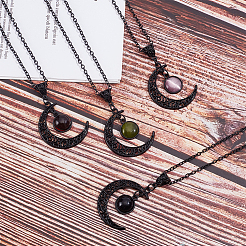 Ensemble de colliers avec pendentif lune en verre plat rond et alliage&nbsp;NJEW-AN0001-55