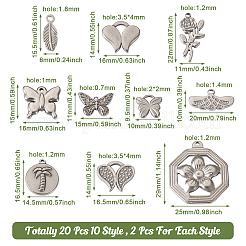 20 pendentif en acier inoxydable 304 de 10 styles&nbsp;STAS-FW0001-28
