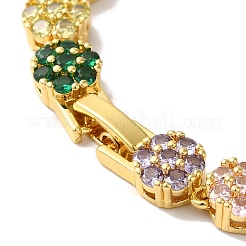 Gestellplattierung Messing Pavé Zirkonia Blumen Gliederkette Armbänder für Frauen&nbsp;BJEW-A018-03G-02