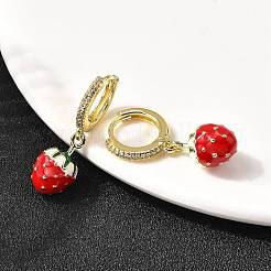 Pendientes colgantes de fresa con circonitas cúbicas transparentes y micropavé de latón&nbsp;EJEW-L305-01G