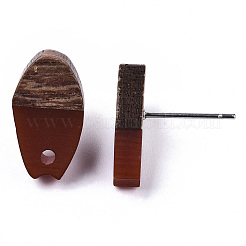Undurchsichtige Ohrstecker aus Harz und Walnussholz&nbsp;MAK-N032-010A-B03