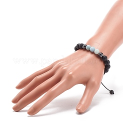 Bracelet en perles rondes tressées aigue-marine naturelle & pierre de lave & hématite synthétique&nbsp;BJEW-JB08387-06