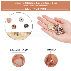 120 Stück 4 Größen natürlicher roter Netzstein & Zebra-Jaspis-Perle & rosa Zebra-Jaspis-Perle&nbsp;G-AR0003-98