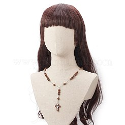 Collier de chapelet rond en bois naturel&nbsp;NJEW-JN04248