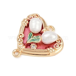 Breloques en forme de cœur en laiton émaillé et perle naturelle avec connecteur en forme de fleur&nbsp;KK-K351-52G-03