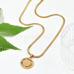 Collane con catena a serpente piatta con ciondolo rotondo piatto in acciaio inossidabile 201 per uomo&nbsp;NJEW-S387-04G