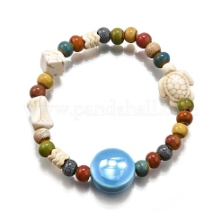 Bracelets extensibles en perles de porcelaine faites à la main et en perles de howlite synthétiques pour femmes&nbsp;LS-BJEW-D307-01E