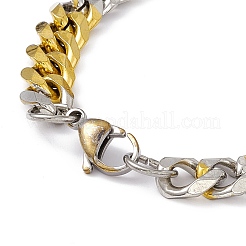 Bracciale a catena in acciaio inossidabile 201 con placcatura sotto vuoto in PVD bicolore con fermagli in acciaio inossidabile 304 per uomo e donna&nbsp;BJEW-M235-02C-GP