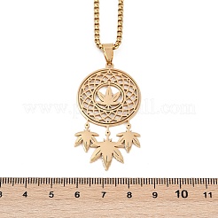 Collane con ciondolo a forma di foglia in rete/tela intrecciata in acciaio inossidabile 201&nbsp;LS-NJEW-K283-07G