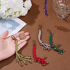 5 breloque clochette en laiton bicolore avec pendentif en corde de jute&nbsp;HJEW-OC00356