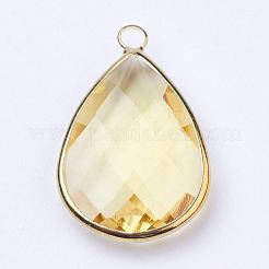 Goldfarbene Messingglas-Tropfenanhänger&nbsp;GLAA-M006-A-18G