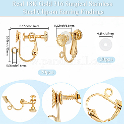 40 pieza de accesorios para pendientes con clip de acero inoxidable quirúrgico 316&nbsp;STAS-BBC0008-58B