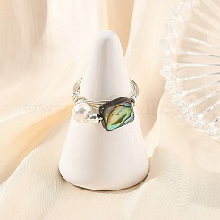 Anillos de alambre de cobre ecológico con conchas naturales de abulón/paua.&nbsp;RJEW-JR01086-02