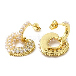 Pendientes colgantes con forma de corazón de latón chapado en estante con perla de plástico&nbsp;EJEW-M222-02G