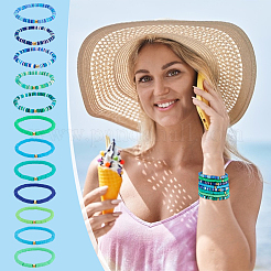 Juego de 12 pulsera elástica de cuentas heishi de arcilla polimérica de 12 colores con cuentas de plástico&nbsp;BJEW-PH01903