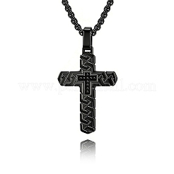 Colliers pendentifs croix religieuse tissée en acier inoxydable 304 pour hommes&nbsp;WGB9EFB-01
