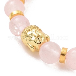 Braccialetti elasticizzati con perline con testa di buddha in quarzo rosa naturale e lega&nbsp;BJEW-JB09420-03