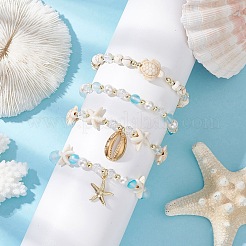 4 pulsera elástica de 4 estilos con cuentas de concha&nbsp;BJEW-JB11996-02