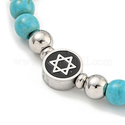 Bracciali con perline rotonde in acciaio inossidabile 304 e turchese sintetico a forma di stella di david per donna&nbsp;BJEW-G717-06P