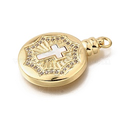 Colgantes de concha de circonita cúbica con micro pavé de latón&nbsp;KK-D328-17G