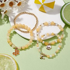 4 Stück 4-teiliges Stretch-Armband-Set mit natürlichem Topas&nbsp;BJEW-JB10049