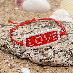 Wort Liebe Loom Muster Saatperlen Armbänder für Frauen&nbsp;BJEW-Z013-35