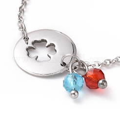 Bracciale a maglie a trifoglio in acciaio inossidabile 304 con ciondoli in perline di vetro per donna&nbsp;STAS-E154-08P