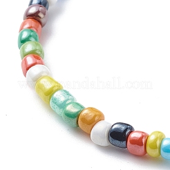 Fiore di conchiglia naturale con malocchio e braccialetto elasticizzato con collana di perline di semi di vetro&nbsp;SJEW-JS01248