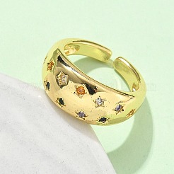 Verstellbare Manschettenringe aus Messing mit Mikropavé und Zirkonia&nbsp;RJEW-V009-08G