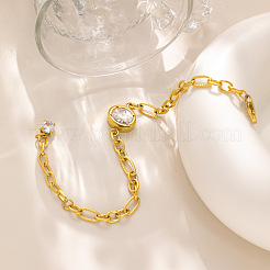 Bracciali Figaro a maglie ovali in acciaio inossidabile 304 con pavé di zirconi cubici trasparenti per donna.&nbsp;WG79883-01