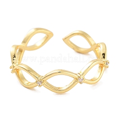 Bagues ouvertes en laiton plaqué avec micro pavé de zircones cubiques pour femmes&nbsp;RJEW-Z059-21G