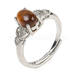 Anelli ovali regolabili in occhio di tigre naturale&nbsp;RJEW-Q819-01P-02