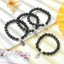 Braccialetti elasticizzati con perline miste naturali e sintetiche con ciondoli in lega&nbsp;BJEW-JB09444