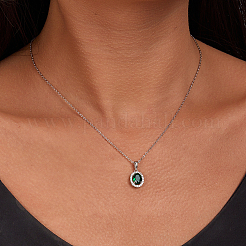 Collares colgantes ovalados de vidrio de plata esterlina para mujer&nbsp;PM6315-1