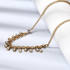 Collana con ciondolo a nappa piatta e rotonda in acciaio inossidabile 304 con strass di cristallo&nbsp;NJEW-G199-05G