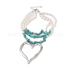 Collane multistrato con chip di turchese sintetico tinto boho e perle di plastica&nbsp;NJEW-U006-04B-P